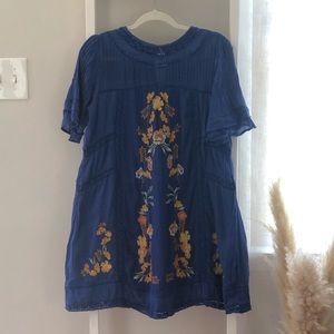 Free People Blue Embroidered Dress